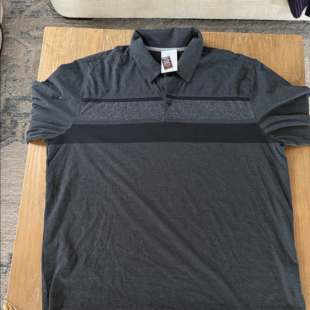 Van Heusen Big & Tall Men's Charcoal Gray Polo with Black Chest Stripe,Size 2XLT